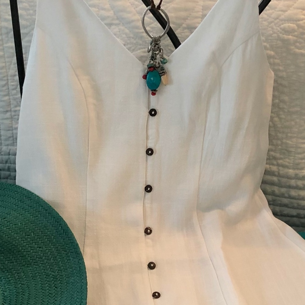 White Front Button Sleeveless Midi Dress - Picture 2 of 7